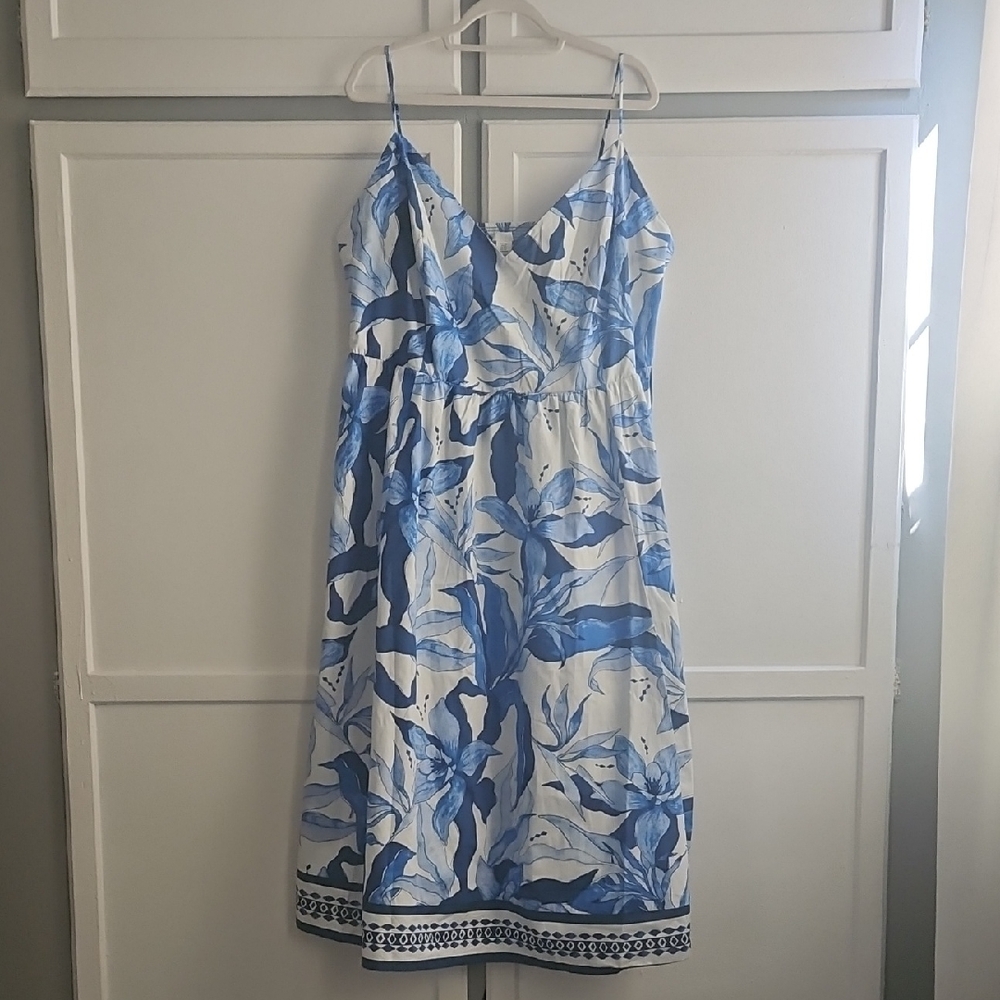 Blue Floral Spaghetti Strap Dress